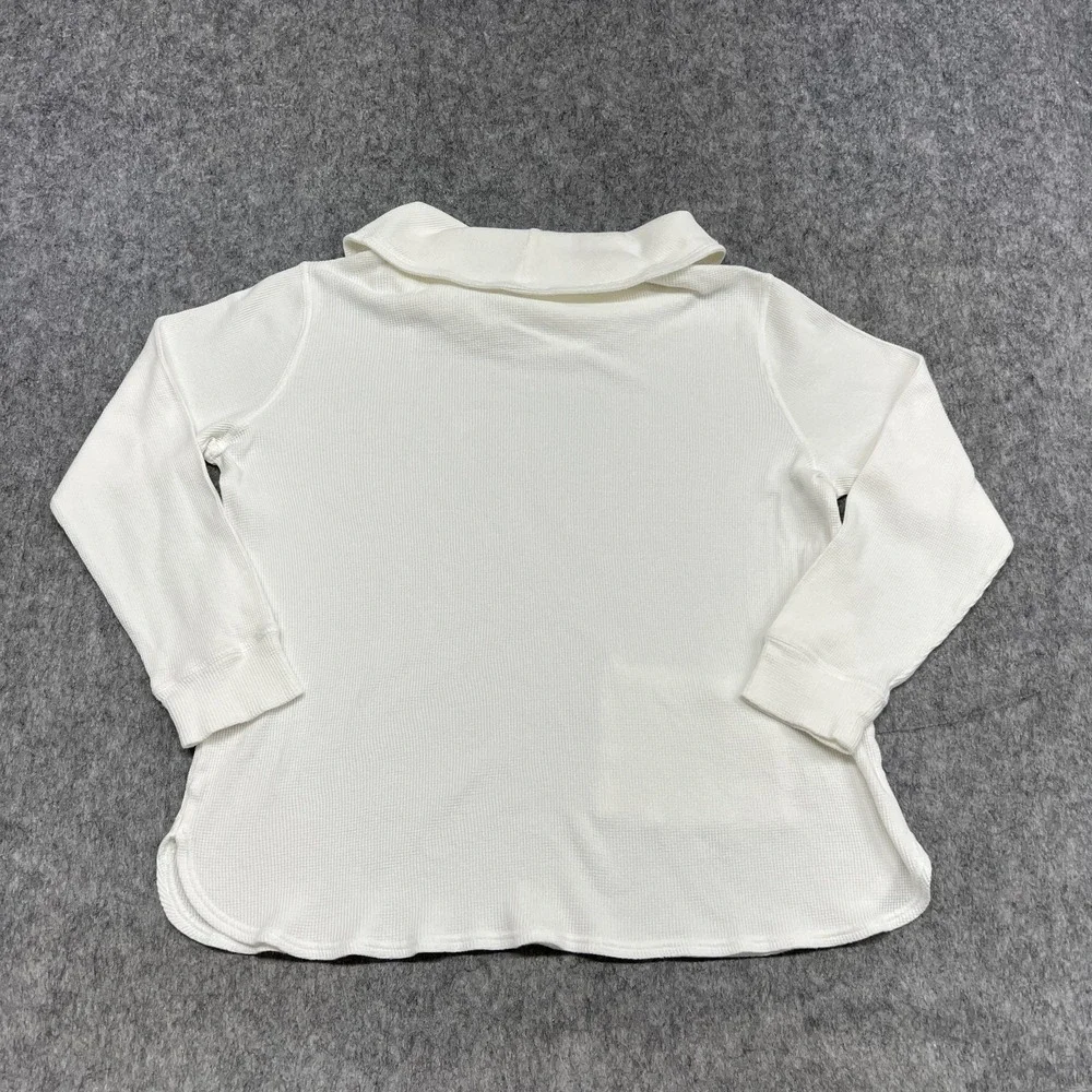 Chicos Zenergy Shirt Womens 2 12/14 Off White Waffle Knit Cowl Neck Pocket - Picture 2 of 16